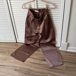 Abercrombie & Fitch Satin Wide-Leg Pants in Chocolate Brown